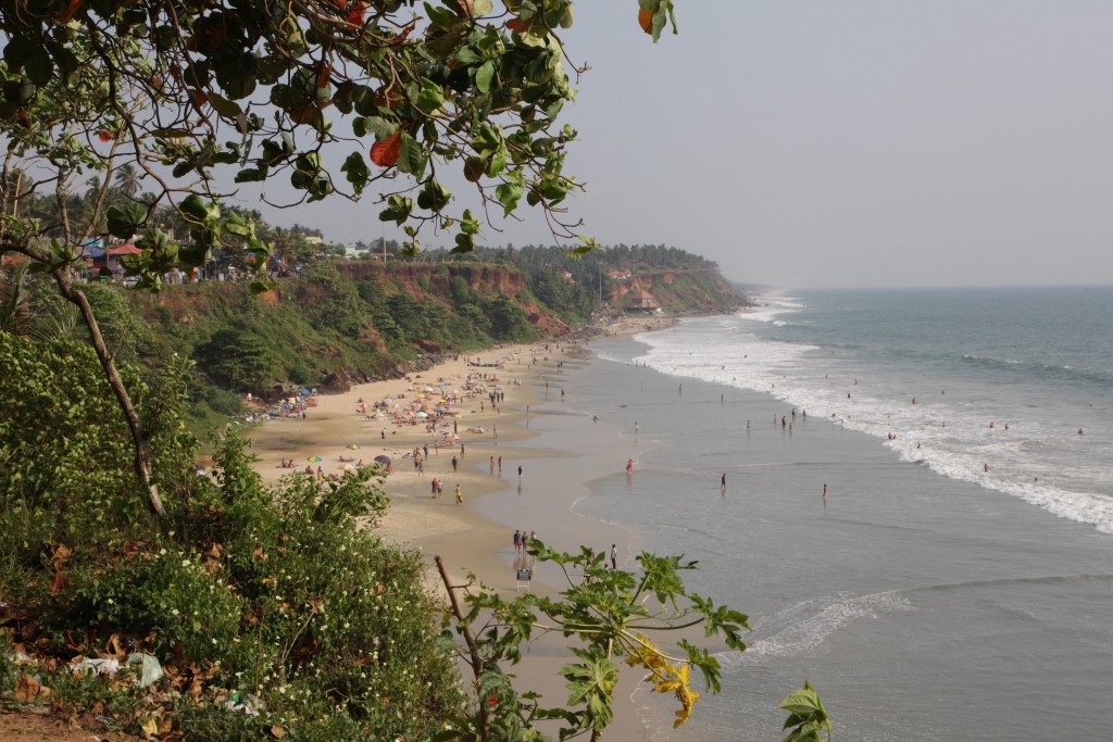A walking path lined with shops and restaurants perches on a cliff overlooking the beach. The guidebooks warn that this is the most dangerous beach in the area, with a strong undertow.